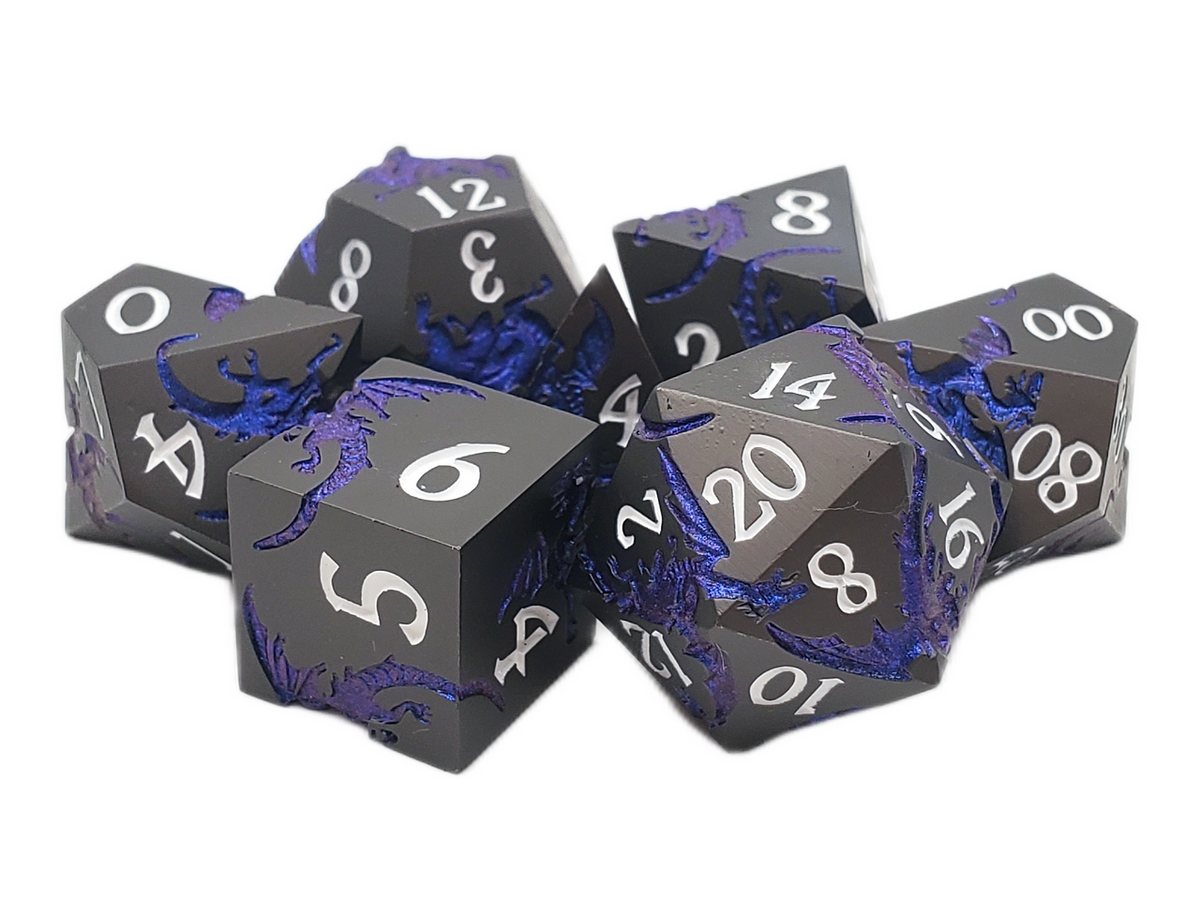 Soaring Dragon Metal Dice Set - Matte Black & Blue