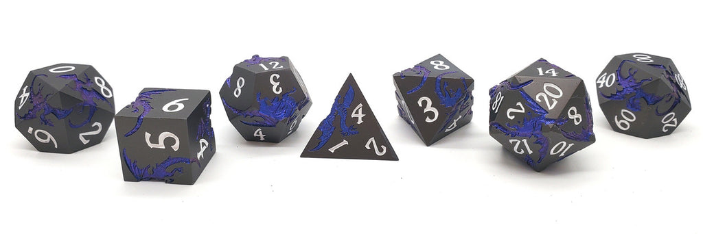 Soaring Dragon Metal Dice Set - Matte Black & Blue – view 2