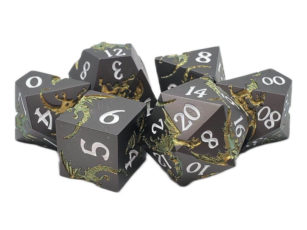 Soaring Dragon Metal Dice Set - Matte Black & Gold