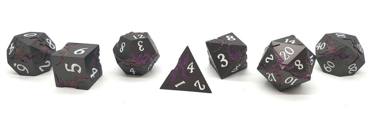 Soaring Dragon Metal Dice Set - Matte Black & Purple – view 2