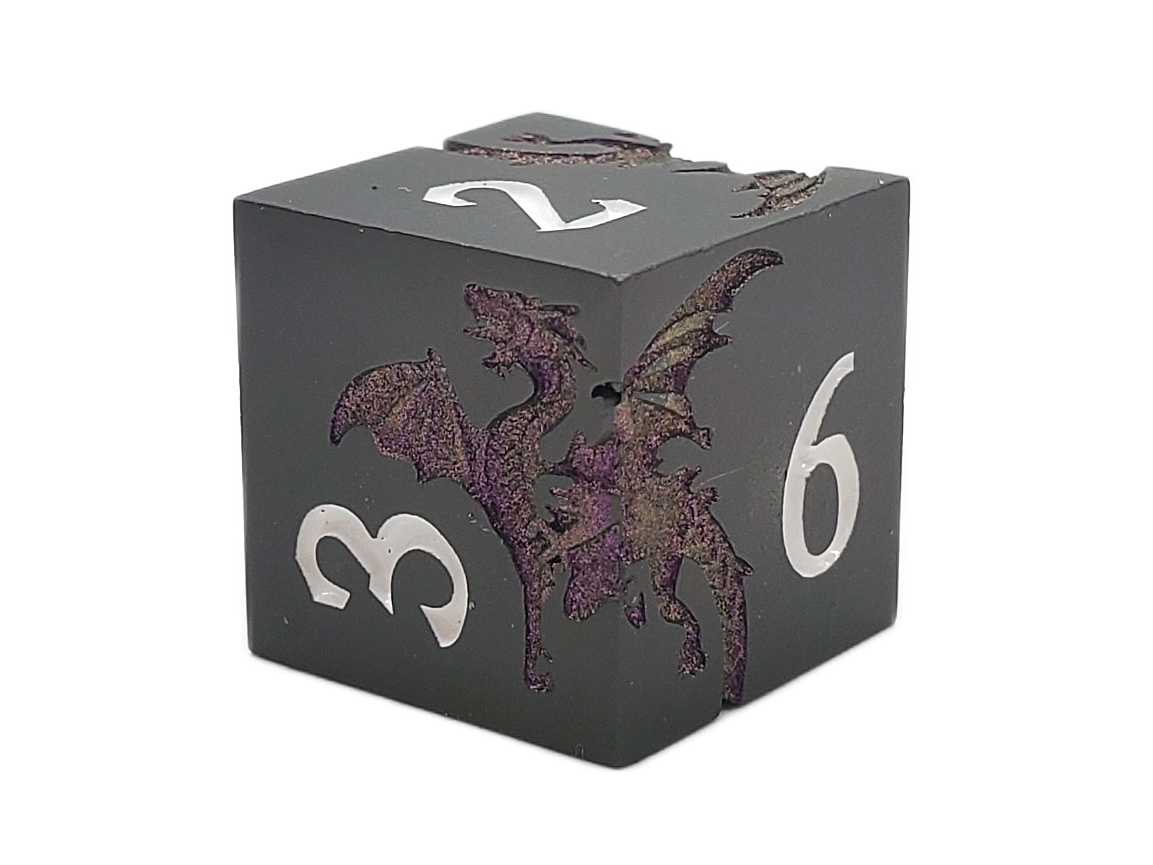 Soaring Dragon Metal Dice Set - Matte Black & Purple – view 3