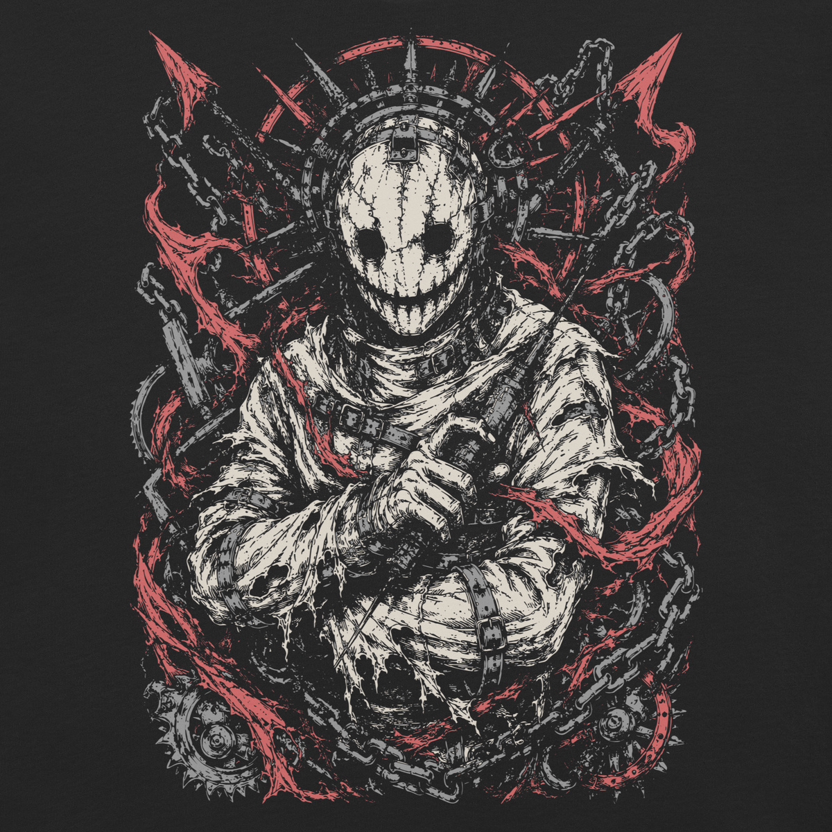 Spiked Mask black heavyweight t-shirt, original Printful artwork detail
