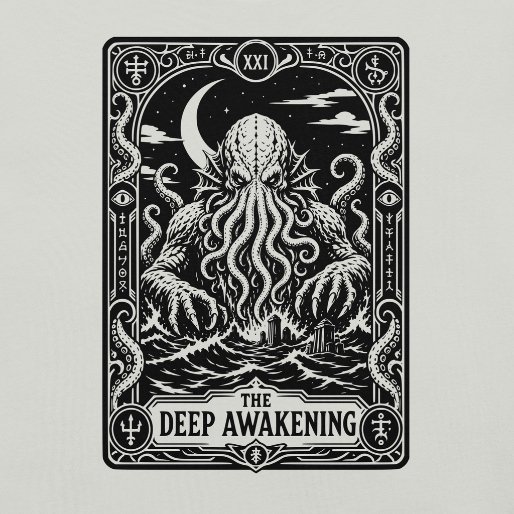 The Deep Awakening silver t-shirt, original Printful artwork detail