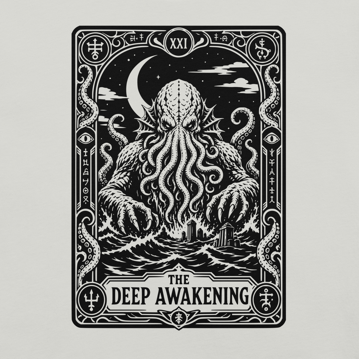 The Deep Awakening silver t-shirt, original Printful artwork detail