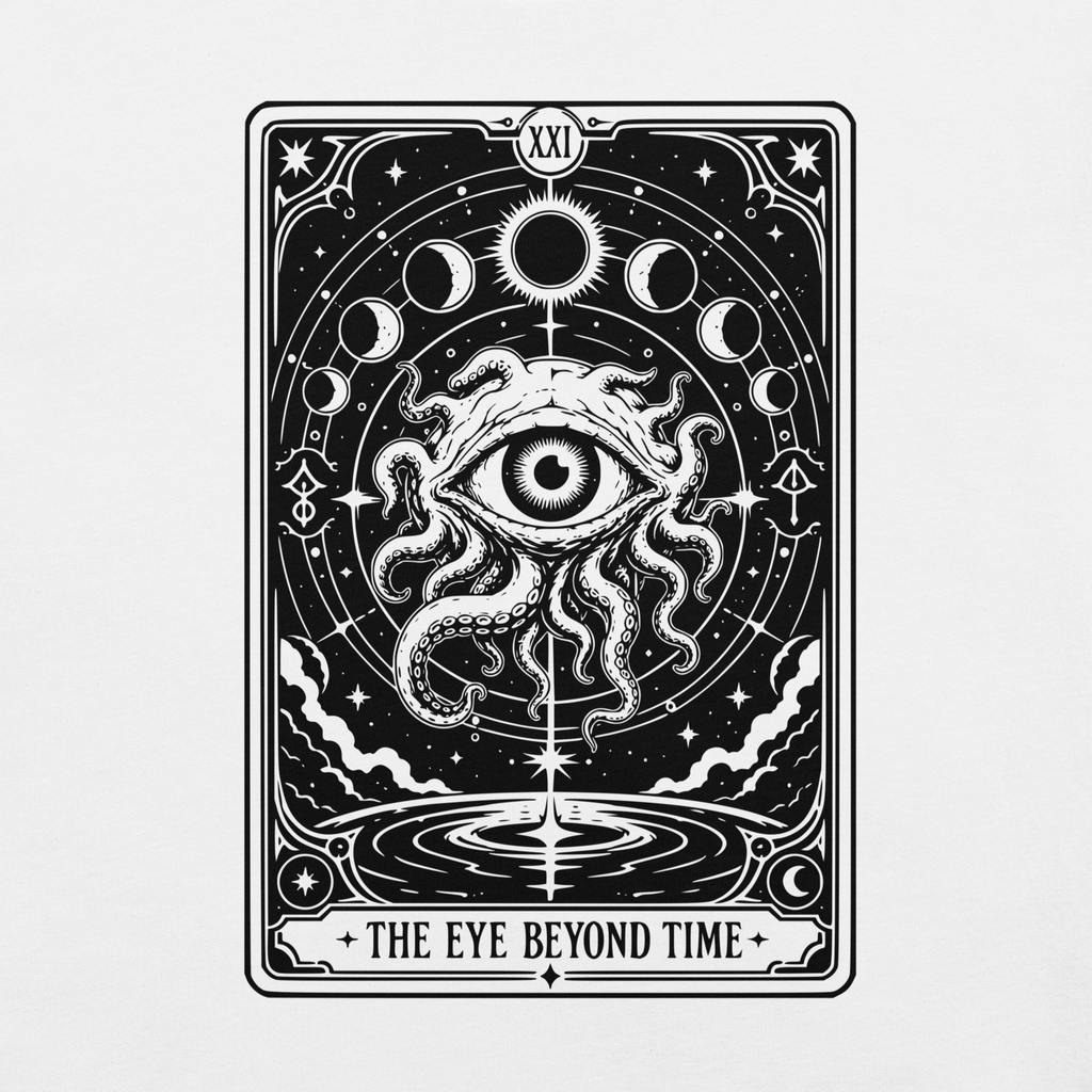 The Eye Beyond Time white t-shirt, original Printful artwork detail