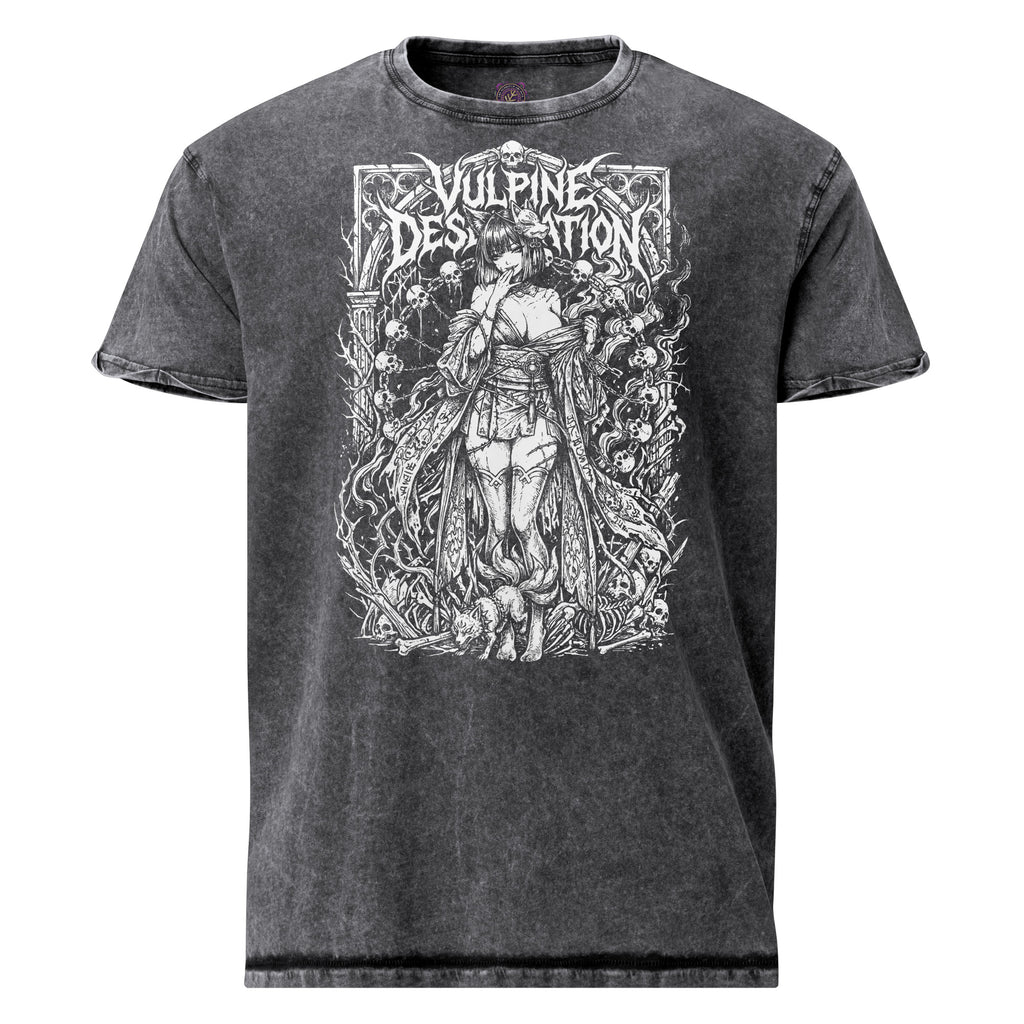Vulpine Desolation graphic denim-tone t-shirt in black, front view