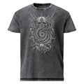 Eldritch Skull Vortex graphic denim-tone t-shirt in black, front view