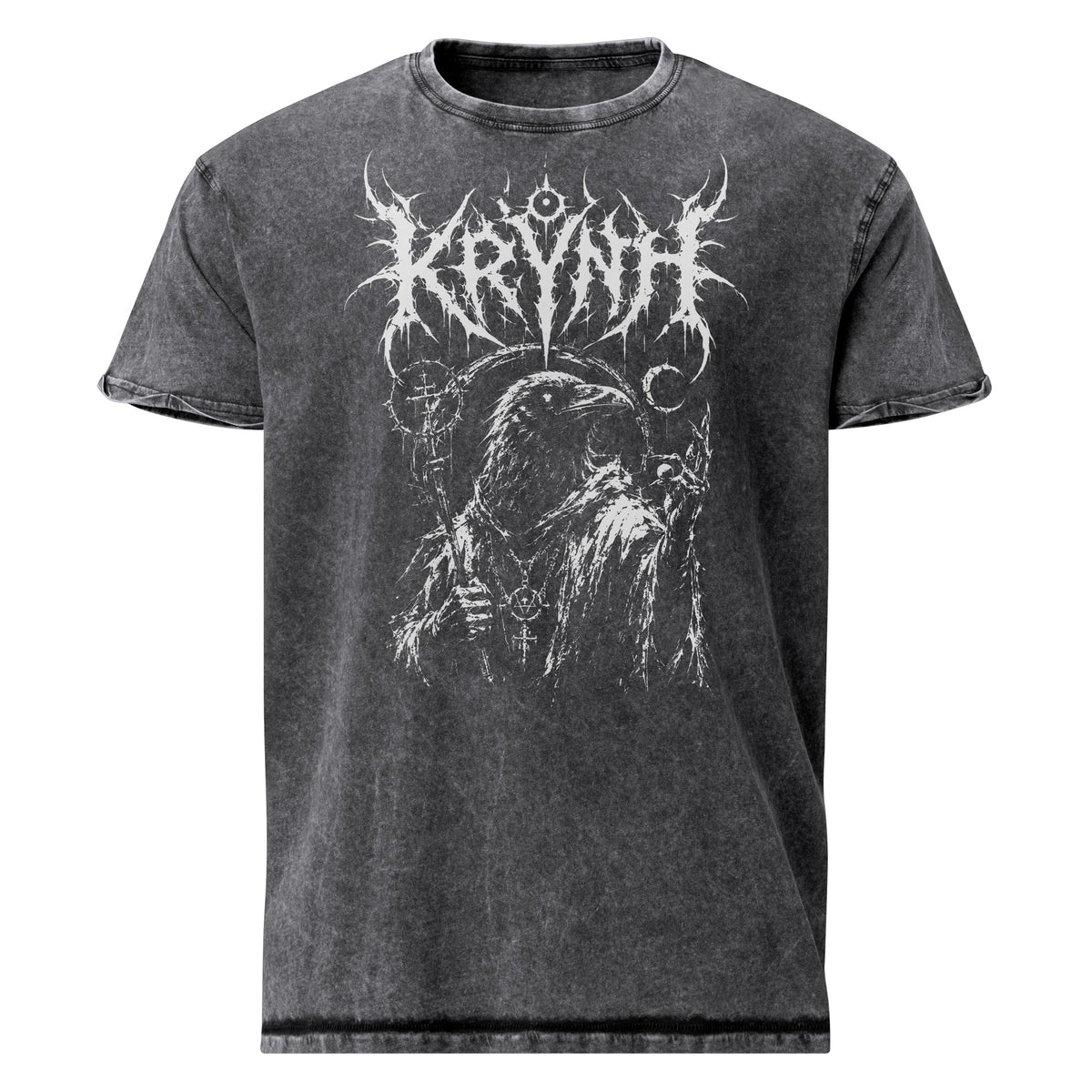 Krynh graphic denim-tone t-shirt in black, front view