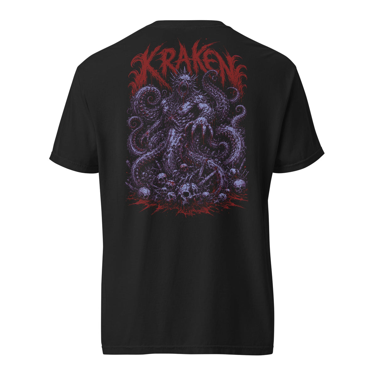 Kraken black heavyweight T-shirt with original artwork printed on Back