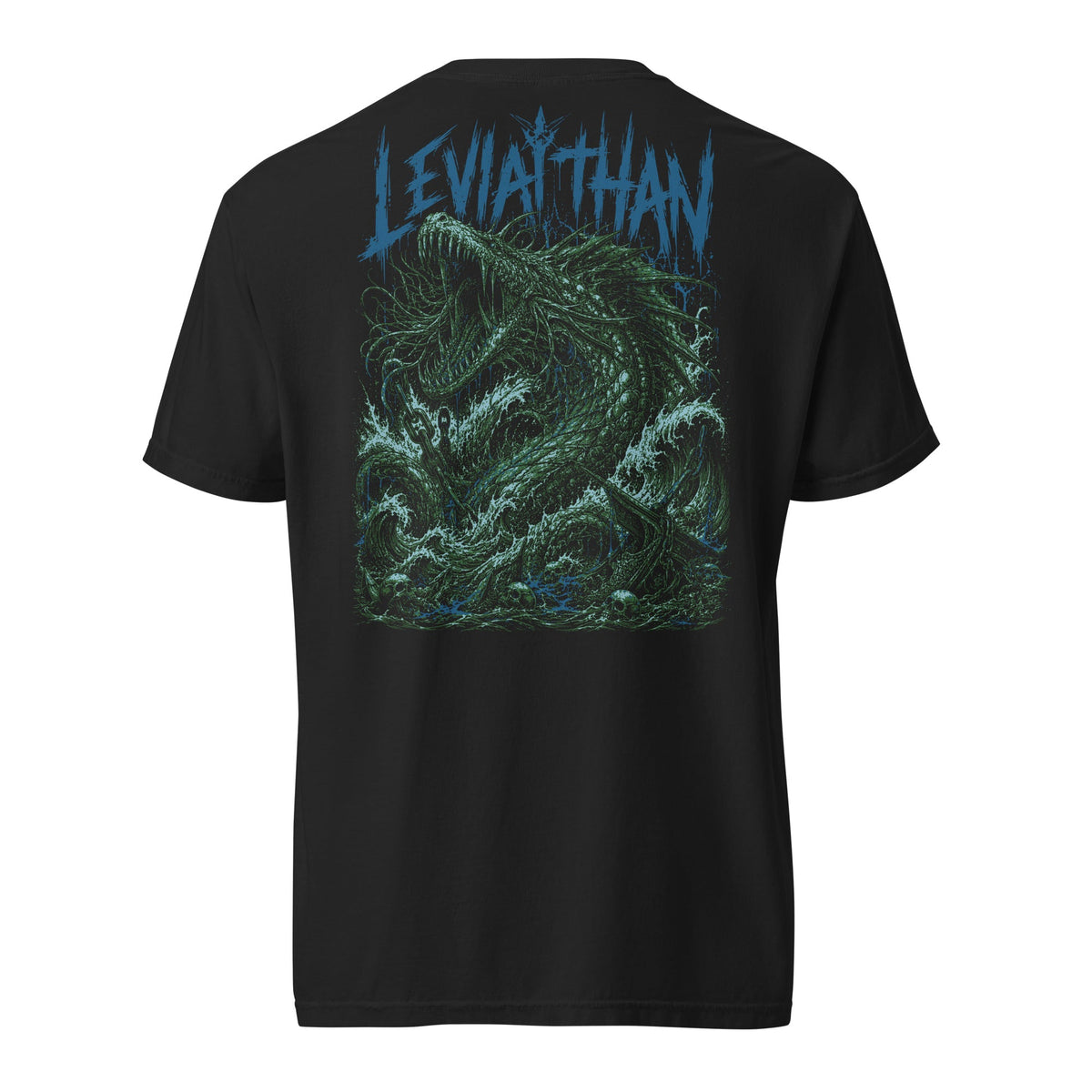 Leviathan graphic heavyweight t-shirt in black, Back print