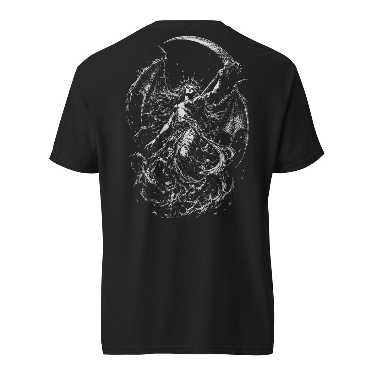 Succubus Reaper black heavyweight t-shirt, Back print option, original Printful back mockup