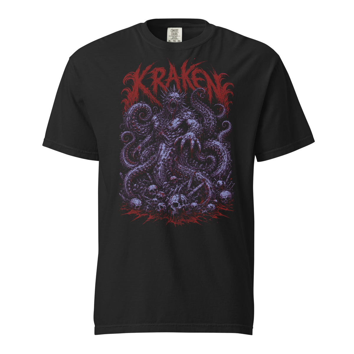 Kraken graphic heavyweight t-shirt in black, front view