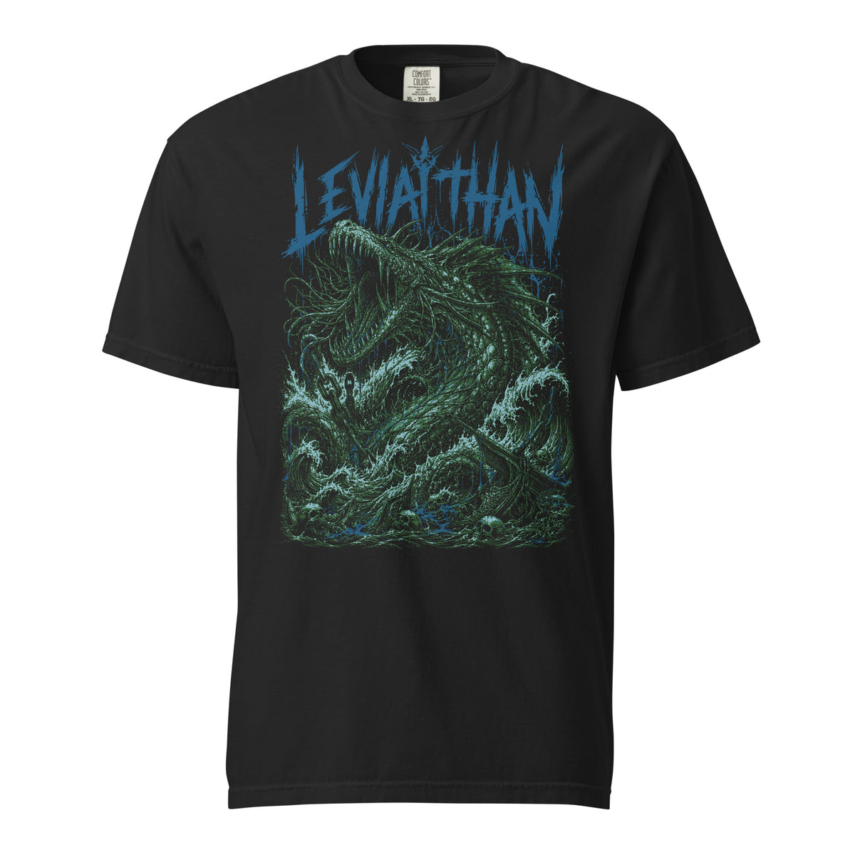 Leviathan graphic heavyweight t-shirt in black, front view