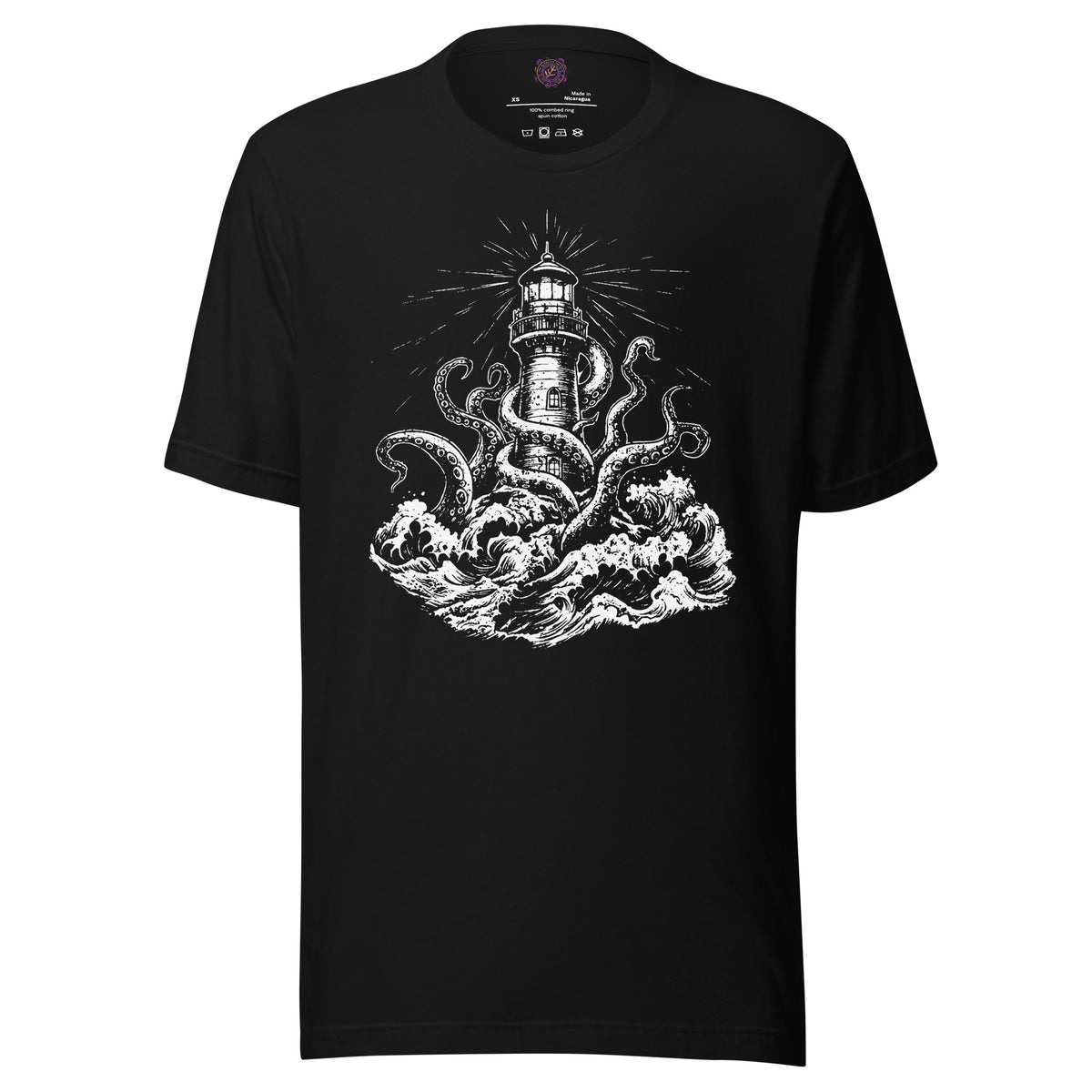Beacon of the Deep graphic unisex t-shirt in black, front view