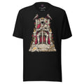 The Empty Throne Waits graphic unisex t-shirt in black, front view