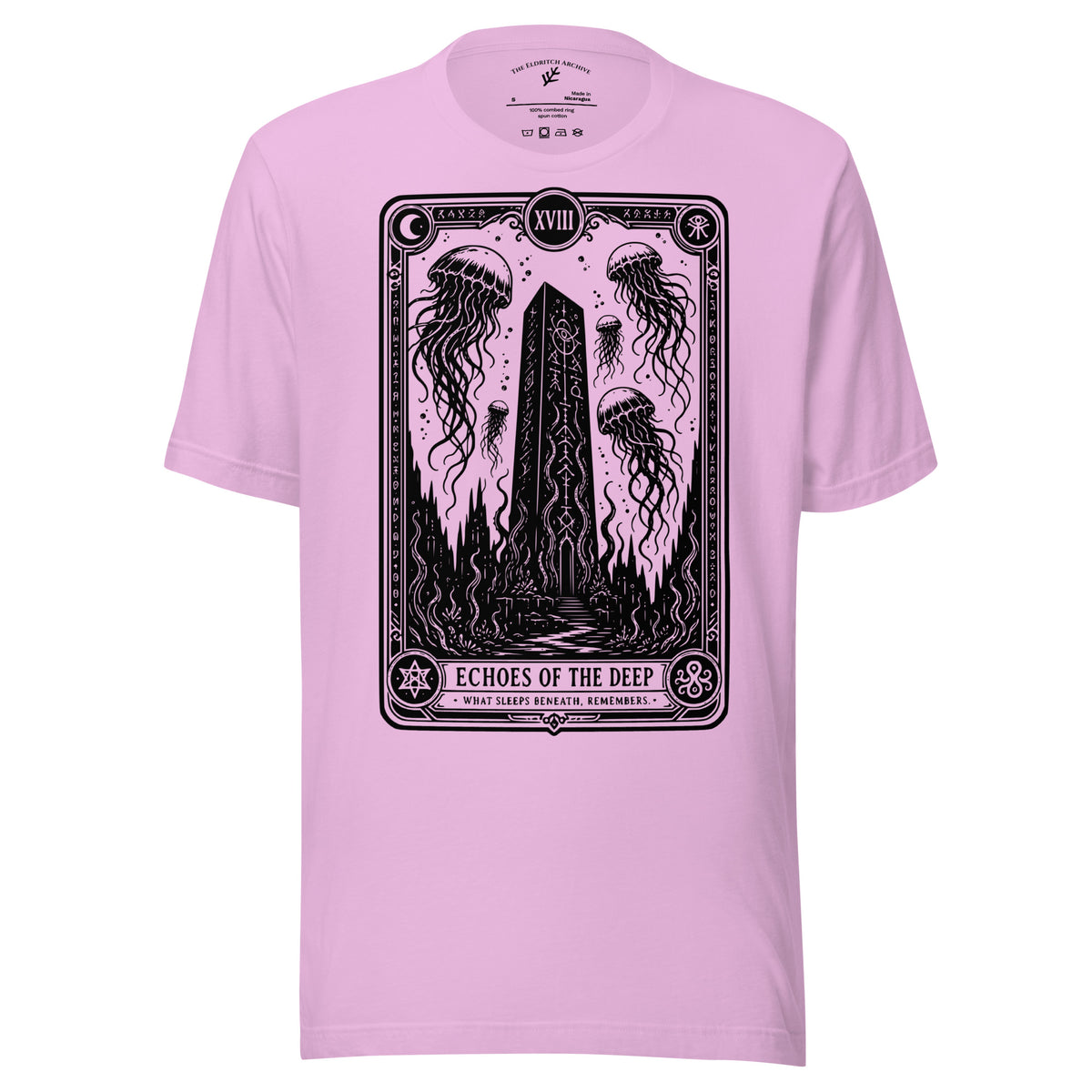 Echoes of the Deep graphic unisex t-shirt in lilac, front view