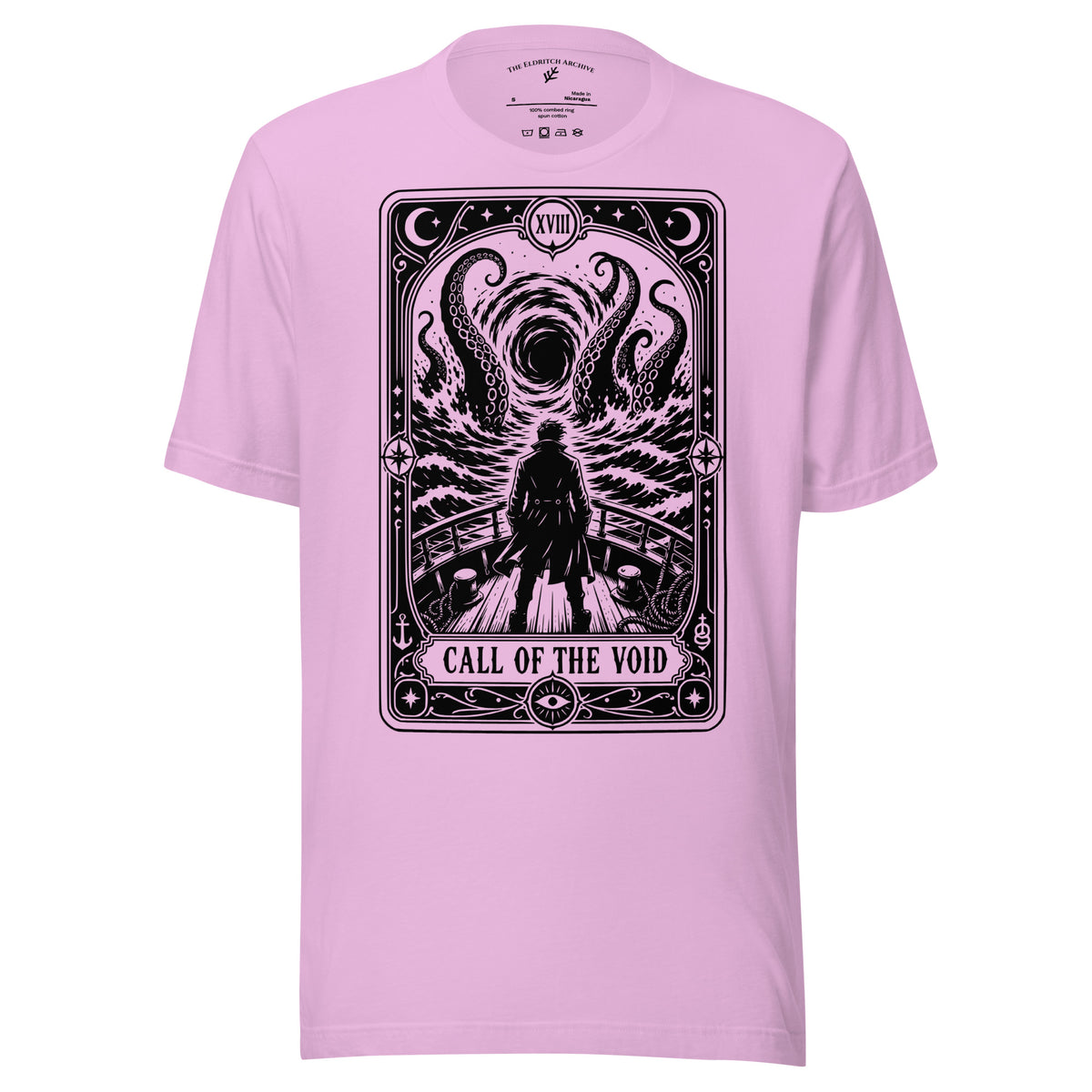 Call of the Void graphic unisex t-shirt in lilac, front view