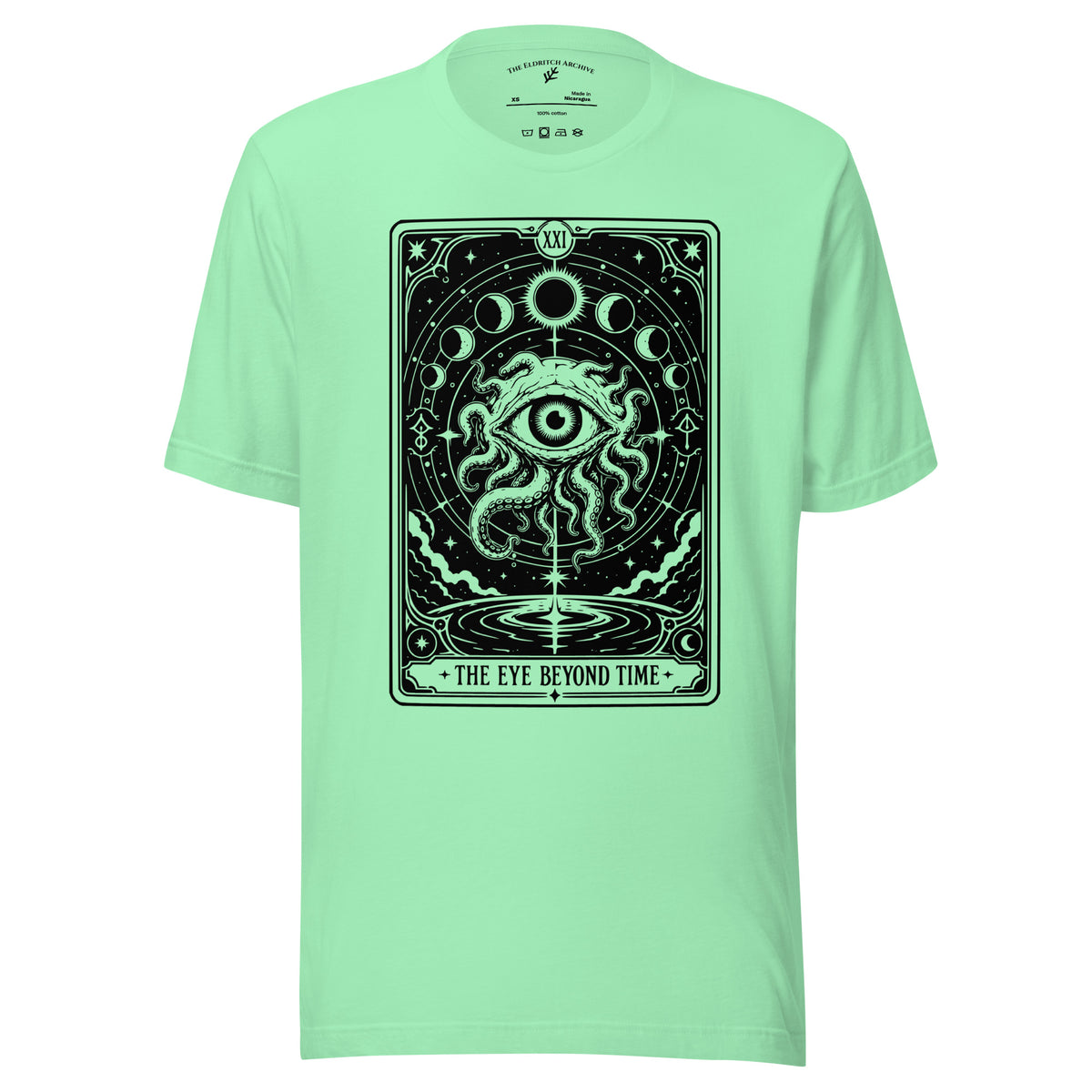 The Eye Beyond Time graphic unisex t-shirt in mint, front view