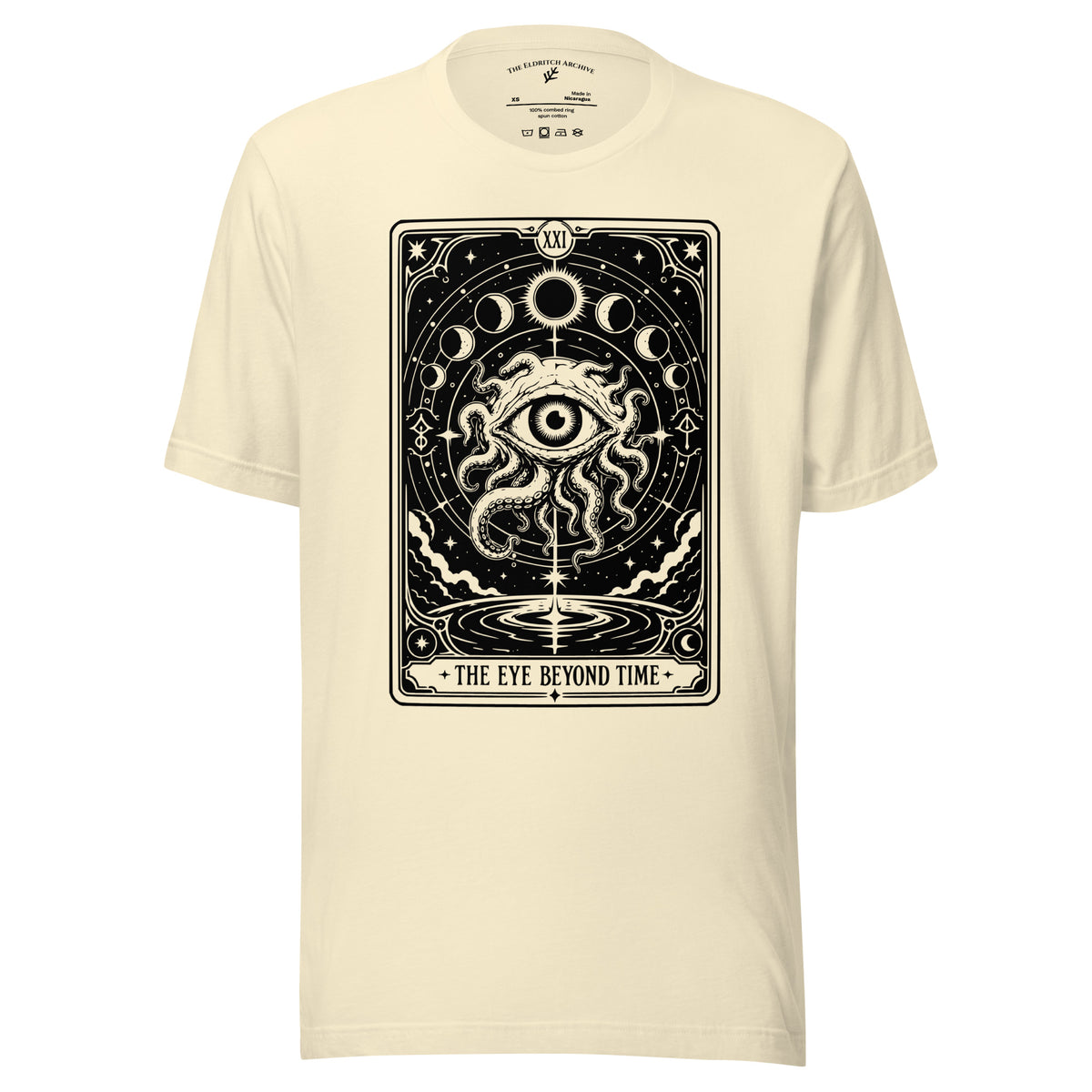 The Eye Beyond Time graphic unisex t-shirt in natural, front view