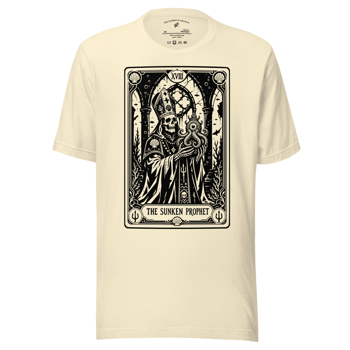 The Sunken Prophet graphic unisex t-shirt in natural, front view