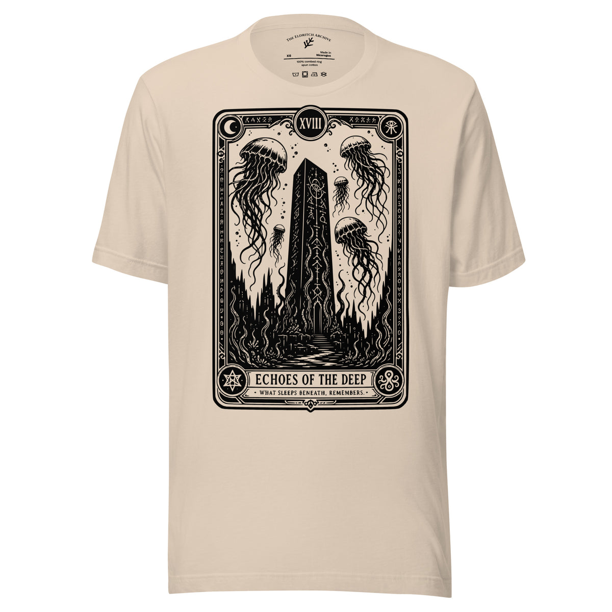 Echoes of the Deep graphic unisex t-shirt in soft cream, front view