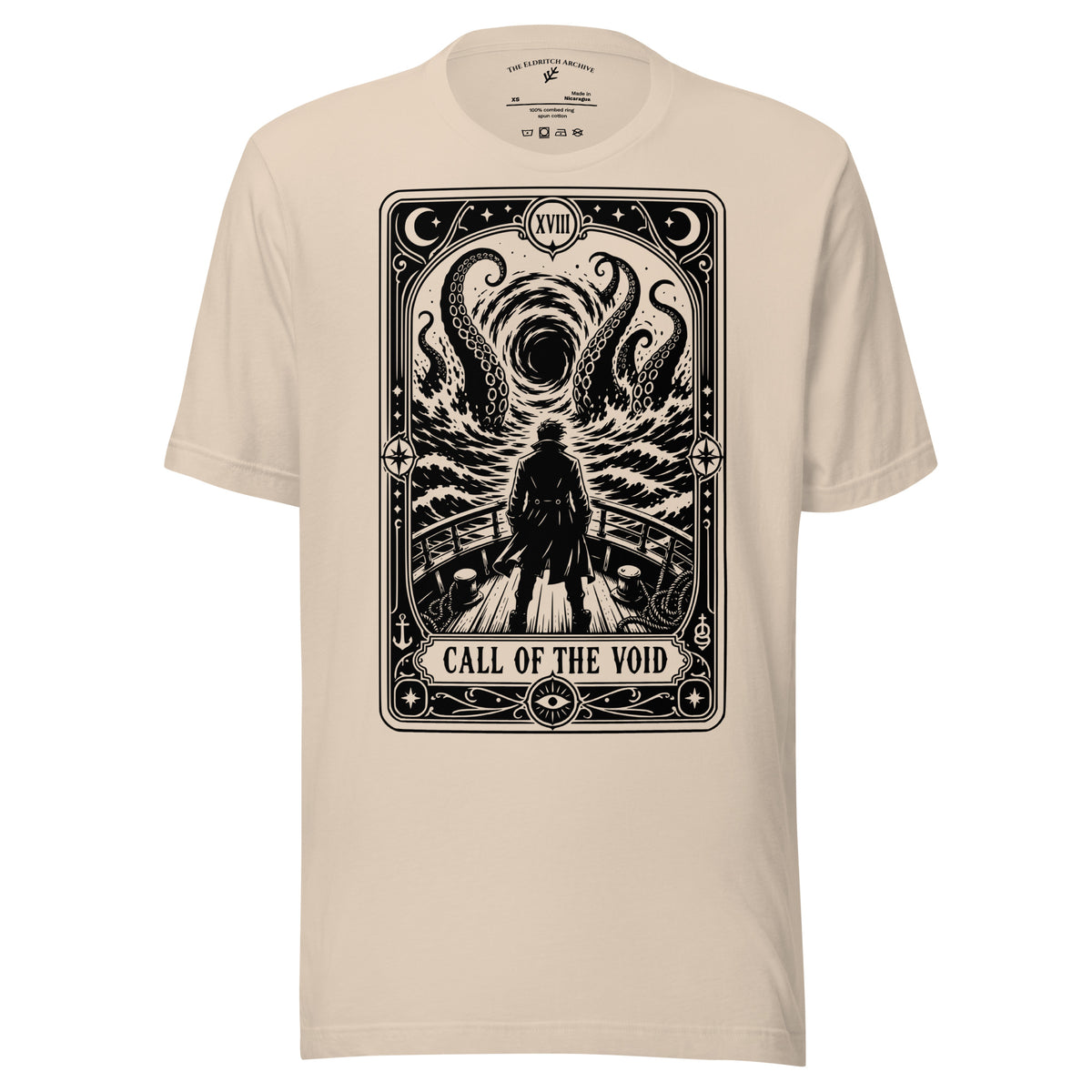 Call of the Void graphic unisex t-shirt in soft cream, front view