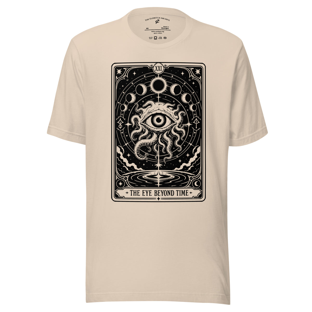 The Eye Beyond Time graphic unisex t-shirt in soft cream, front view