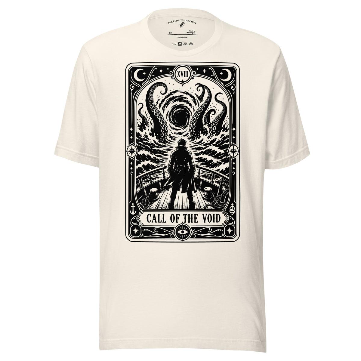 Call of the Void graphic unisex t-shirt in vintage white, front view