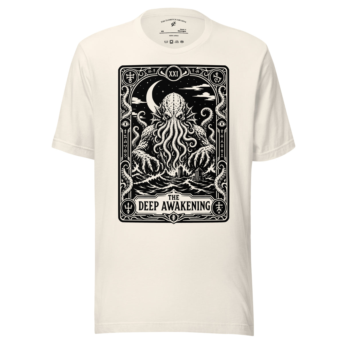 The Deep Awakening graphic unisex t-shirt in vintage white, front view