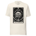 The Eye Beyond Time graphic unisex t-shirt in vintage white, front view
