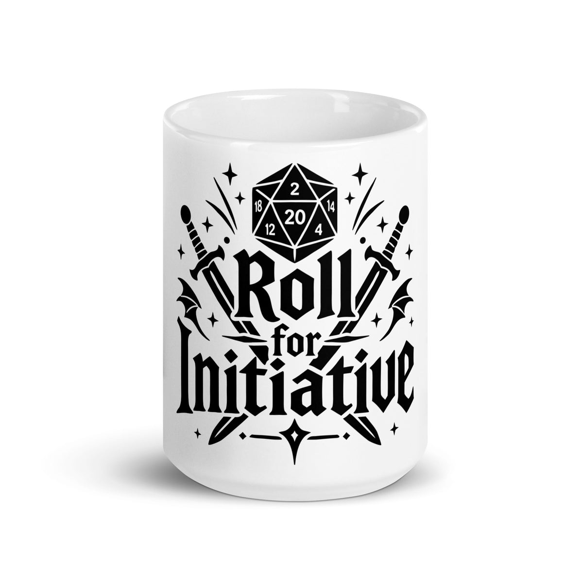 Roll for Initiative white ceramic coffee mug, 15 oz, front view