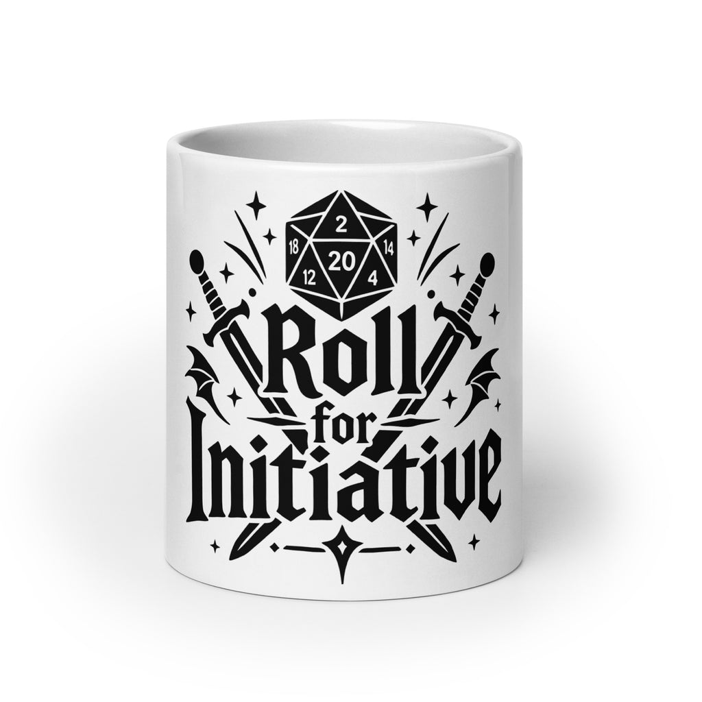 Roll for Initiative white ceramic coffee mug, 20 oz, front view