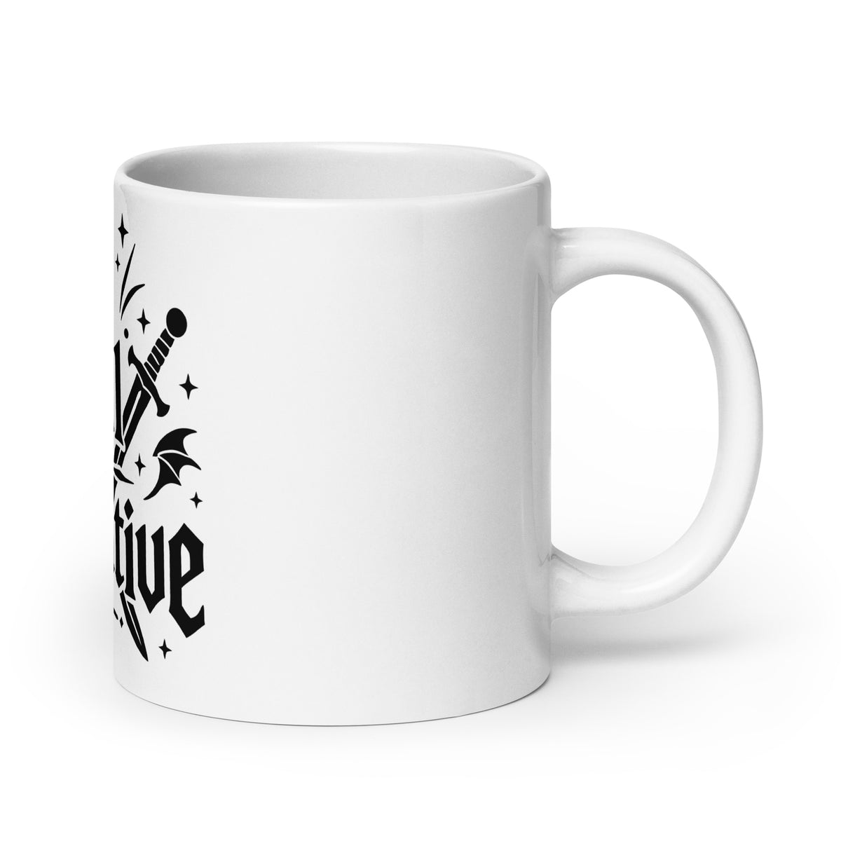 Roll for Initiative white ceramic coffee mug, 20 oz, handle on right